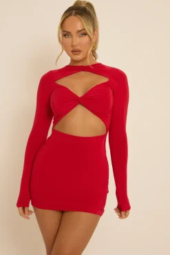 Rebellious Fashion Red Slinky Twist Cut Out Mini Dress - Miranda