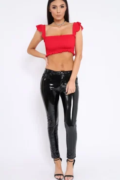 Rebellious Fashion Red Smocked Frill Crop Top - Lenni