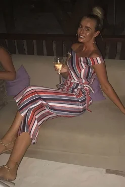 Rebellious Fashion Red Stripe Bardot Culotte Jumpsuit - Annarae
