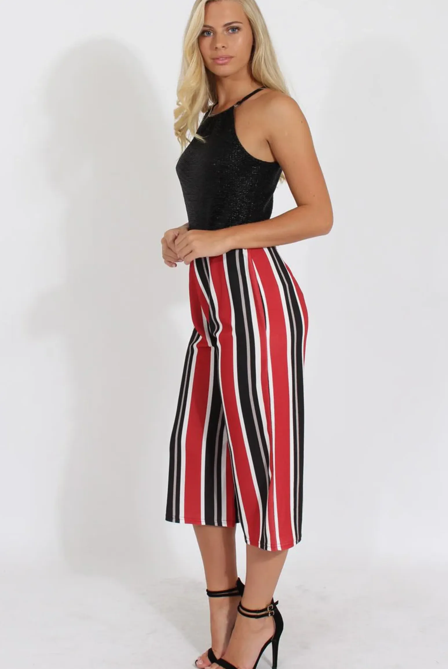 Rebellious Fashion Red Stripe Culotte - Margo