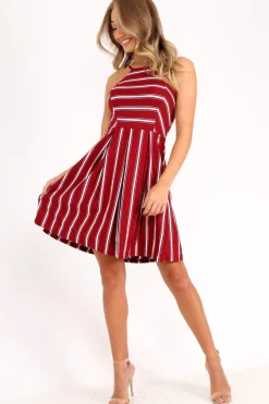 Rebellious Fashion Red Stripe Multi Strap Skater Dress - Kadince