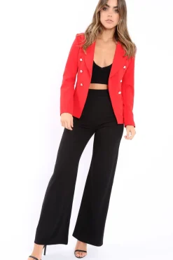 Rebellious Fashion Red Tailored Blazer with Silver Button Detailing - Rhetta
