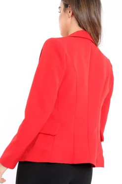 Rebellious Fashion Red Tailored Blazer with Silver Button Detailing - Rhetta