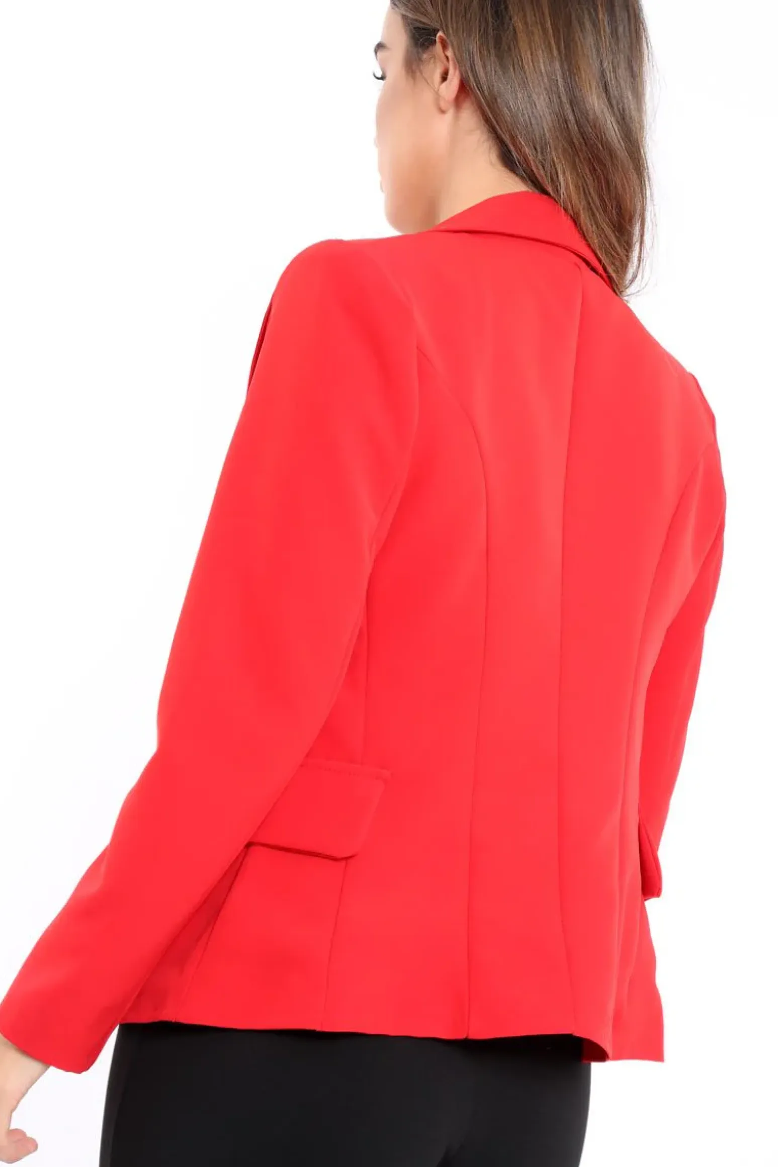 Rebellious Fashion Red Tailored Blazer with Silver Button Detailing - Rhetta