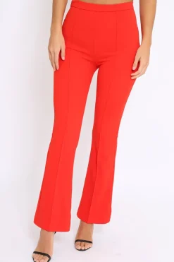 Rebellious Fashion Red Tailored High Waist Flare Trousers - Adela