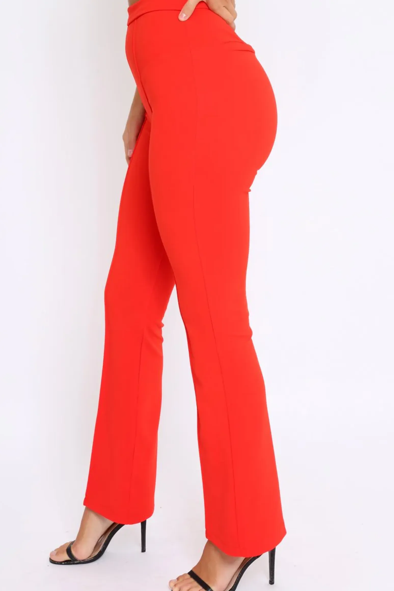 Rebellious Fashion Red Tailored High Waist Flare Trousers - Adela