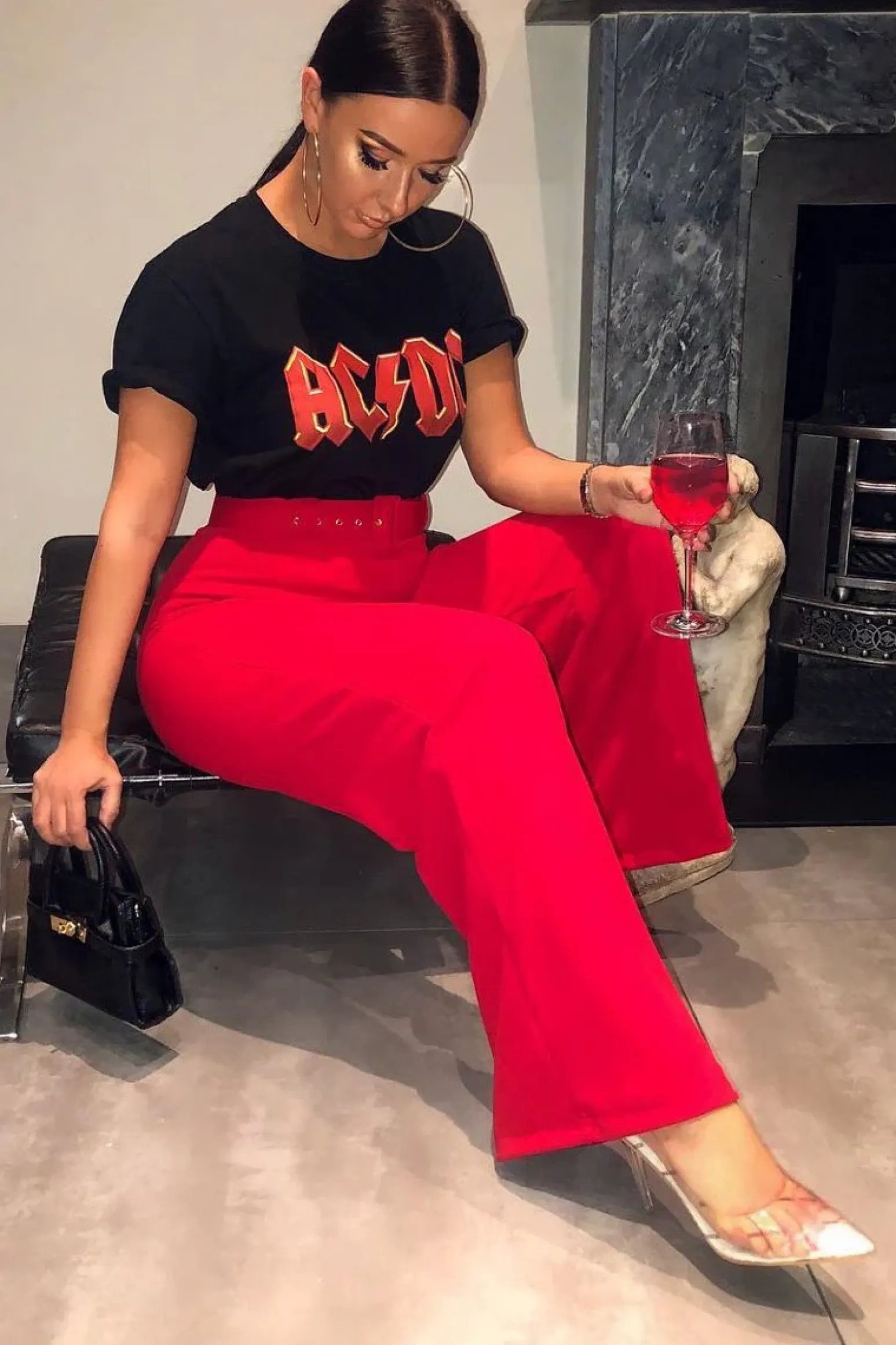 Rebellious Fashion Red Tailored Wide Leg Belted Trousers - Chenelle
