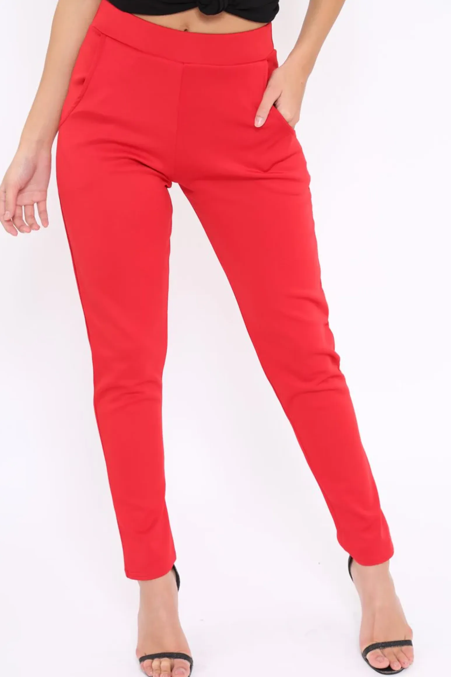 Rebellious Fashion Red Tapered Leg Trousers - Rennie