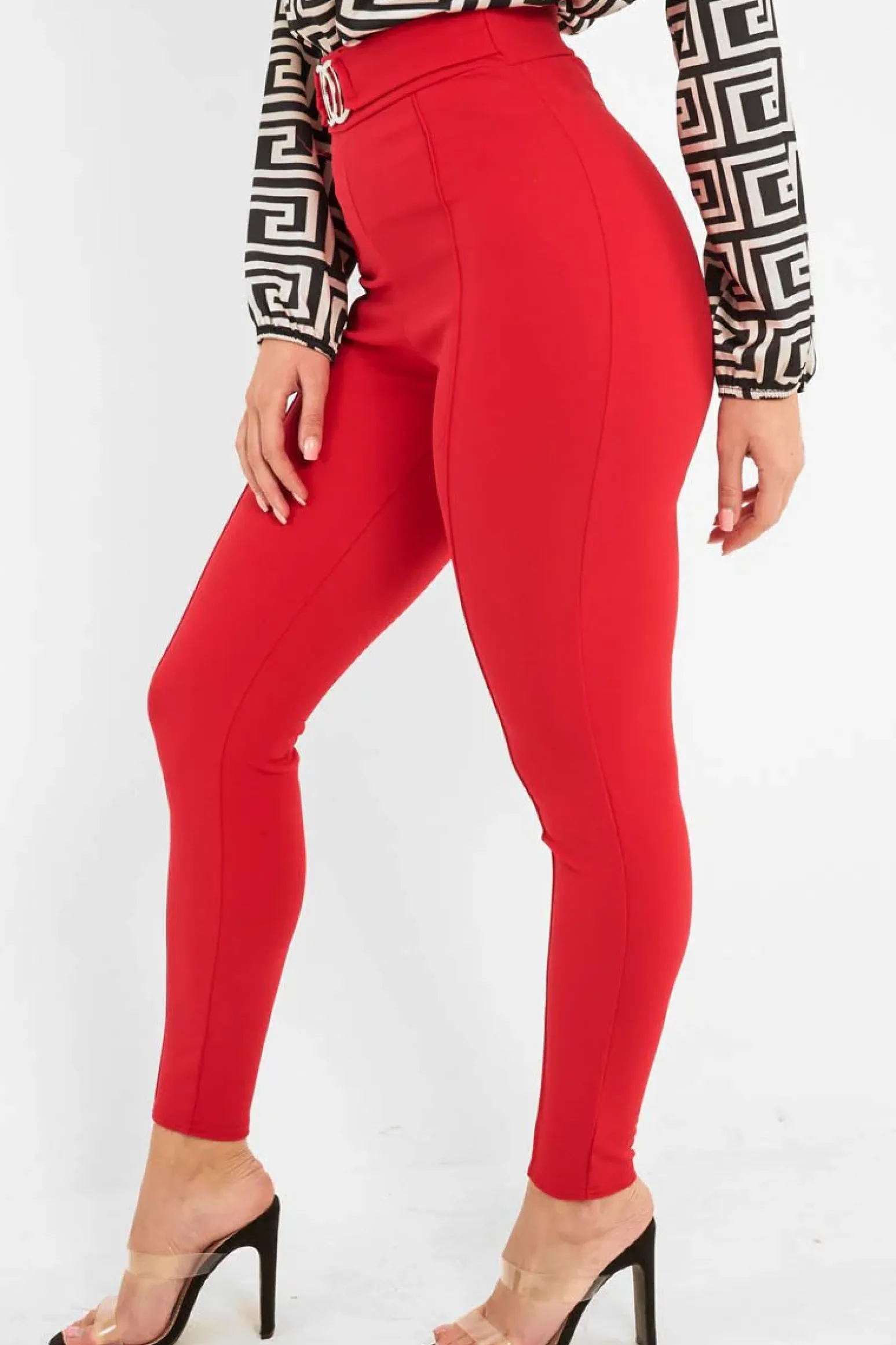 Rebellious Fashion Red Tapered Trousers With Silver Buckle - Zyana