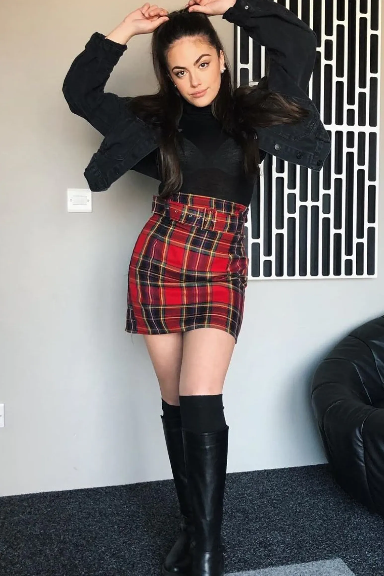 Rebellious Fashion Red Tartan Belted Pleated Mini Skirt - Danyka