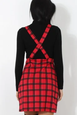 Rebellious Fashion Red Tartan Pinafore-Tarzo