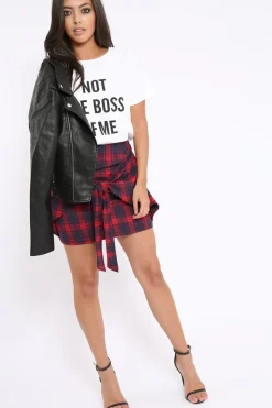 Rebellious Fashion Red Tartan Tie Front Mini Skirt - Tyne