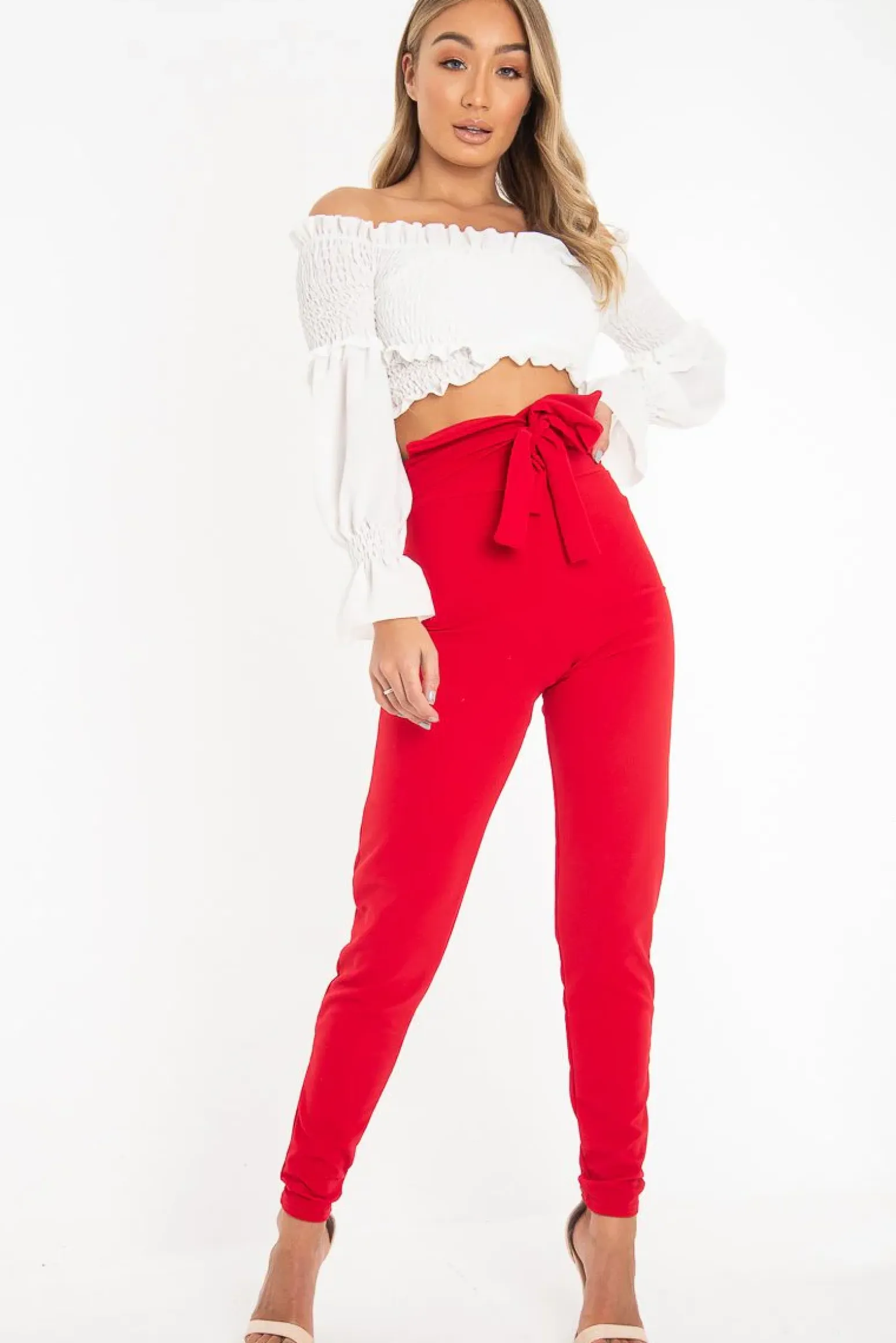 Rebellious Fashion Red Tie Front Crepe Cigarette Trousers - Ryanne