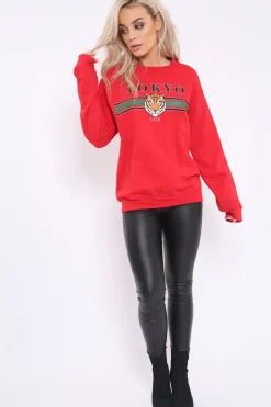 Rebellious Fashion Red Tokyo Slogan Sweatshirt - Lilah
