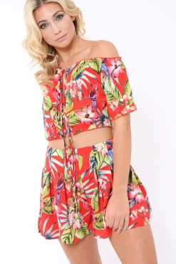 Rebellious Fashion Red Tropical Print Top - Florence