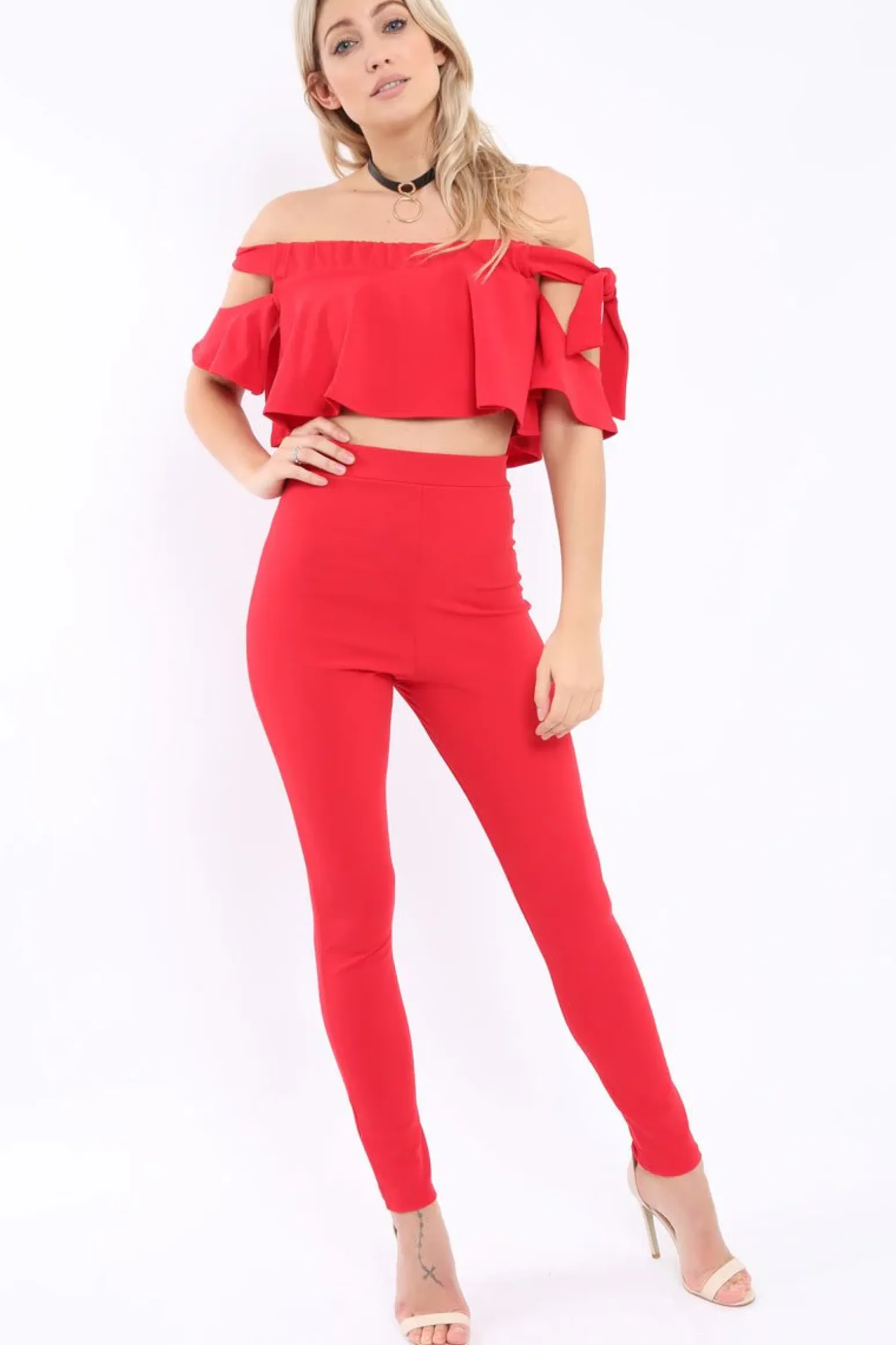 Rebellious Fashion Red Trousers and Crop Top Co-ord - Daizy
