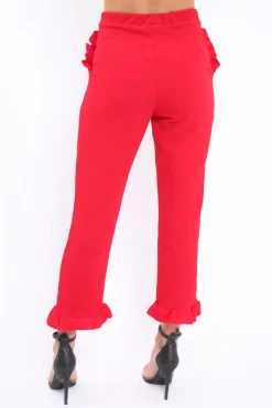 Rebellious Fashion Red Trousers with Frill Detailing - Brayley