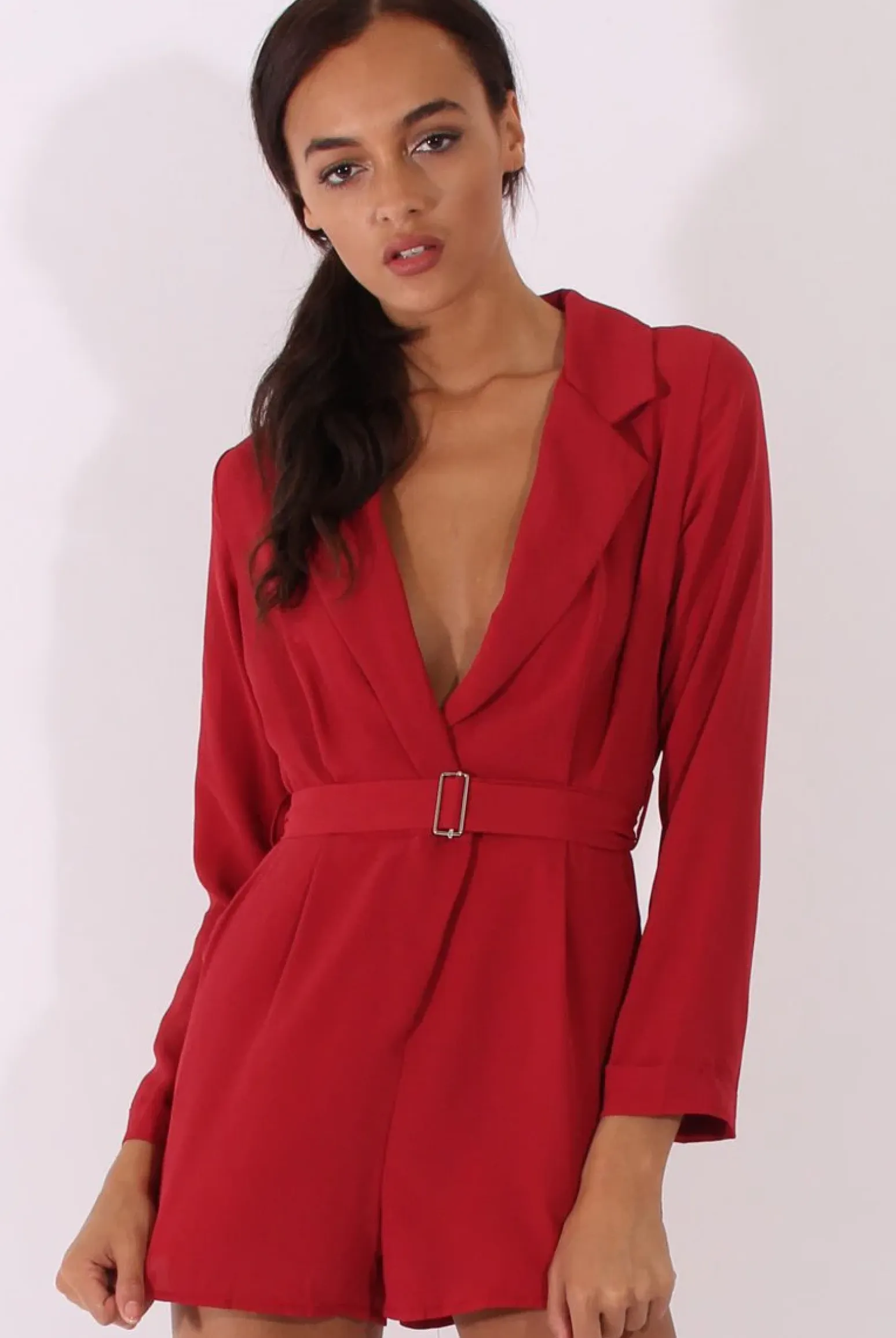 Rebellious Fashion Red Utility Belted Playsuit - Charlee
