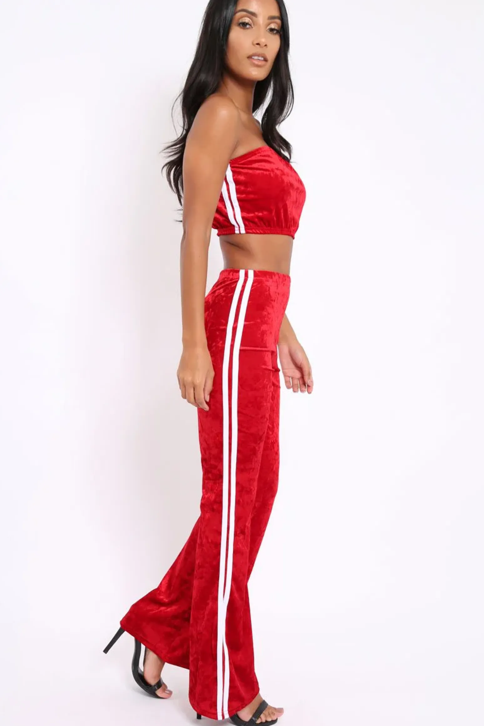 Rebellious Fashion Red Velvet Boobtube and Trouser Set - Shayla