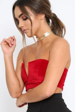 Rebellious Fashion Red V Front Velvet Boob Tube - Evelyn