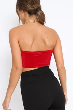 Rebellious Fashion Red V Front Velvet Boob Tube - Evelyn