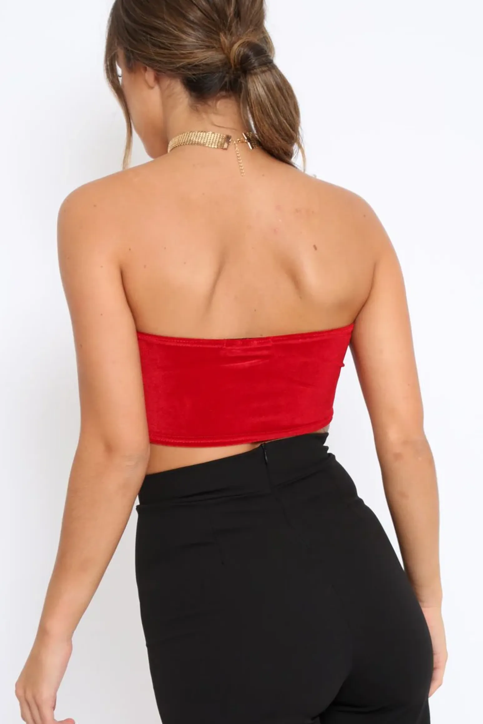 Rebellious Fashion Red V Front Velvet Boob Tube - Evelyn