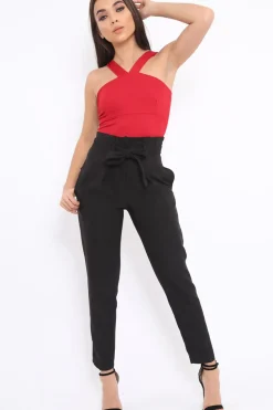 Rebellious Fashion Red V Neck Strap Bandeau Bodysuit - Karlah