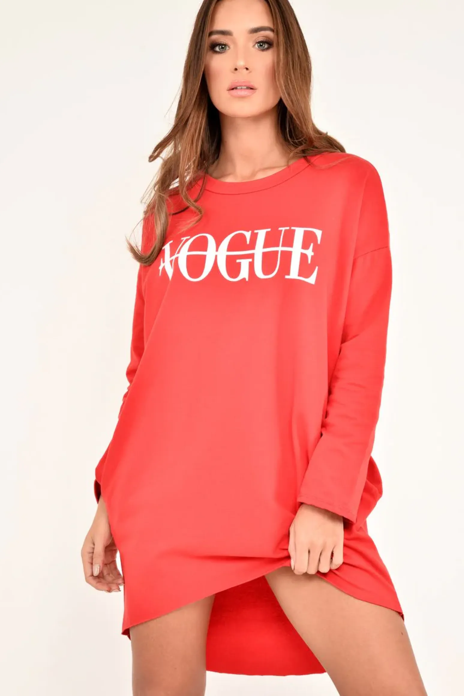 Rebellious Fashion Red Vogue Slogan Oversized Jumper - Bray