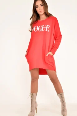 Rebellious Fashion Red Vogue Slogan Oversized Jumper - Bray