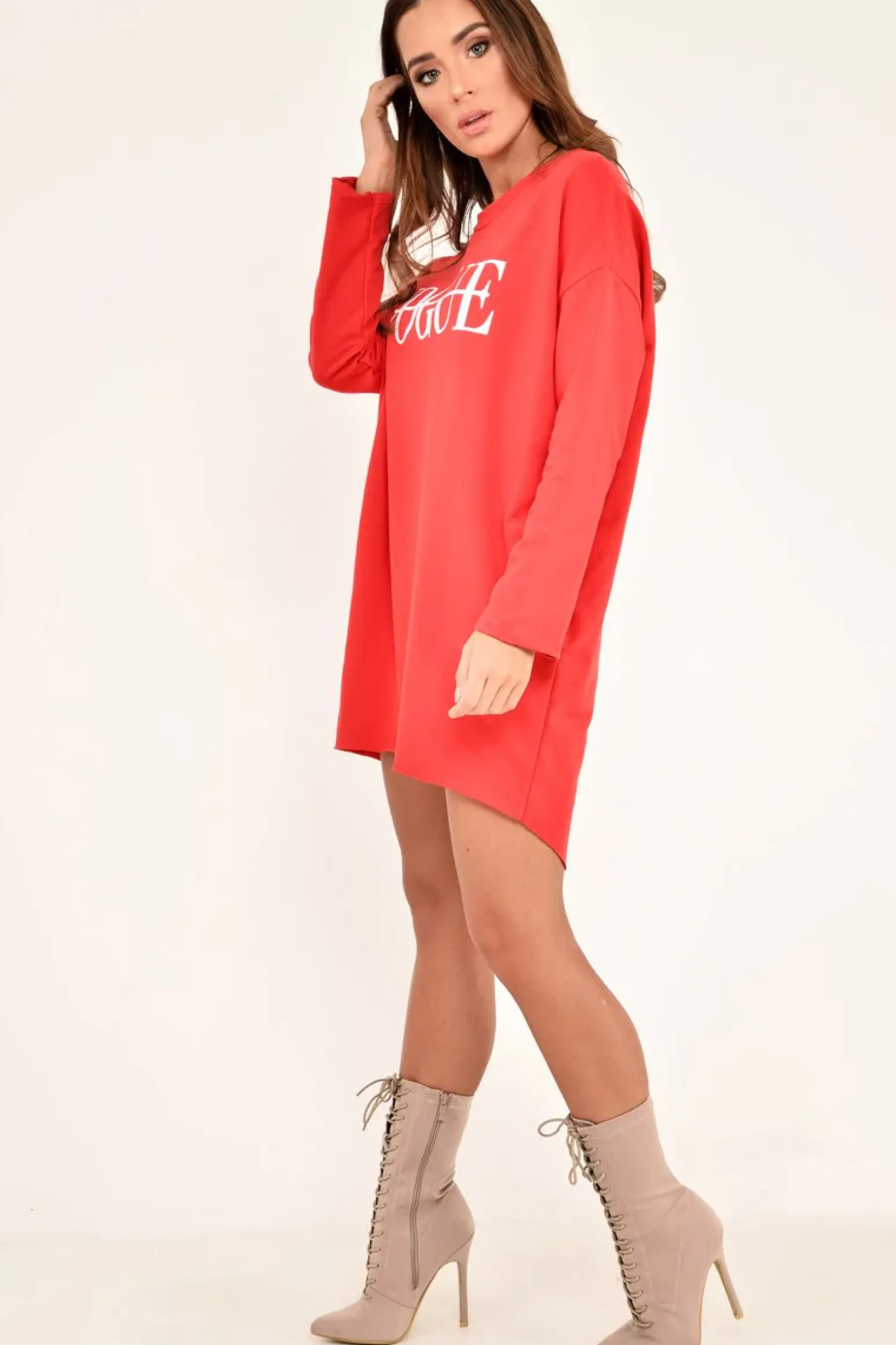 Rebellious Fashion Red Vogue Slogan Oversized Jumper - Bray