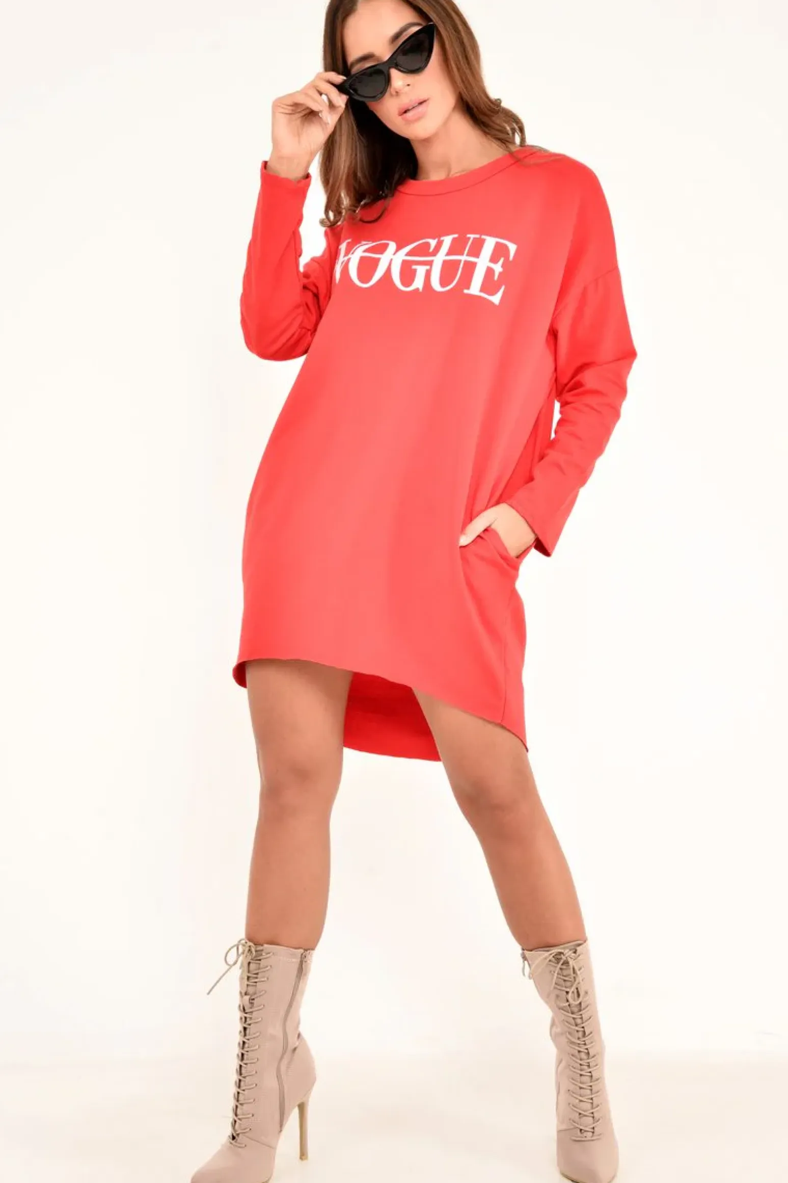 Rebellious Fashion Red Vogue Slogan Oversized Jumper - Bray