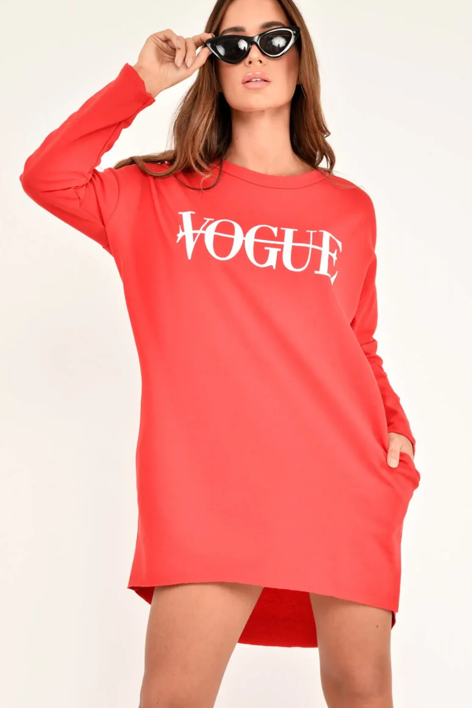 Rebellious Fashion Red Vogue Slogan Oversized Jumper - Bray
