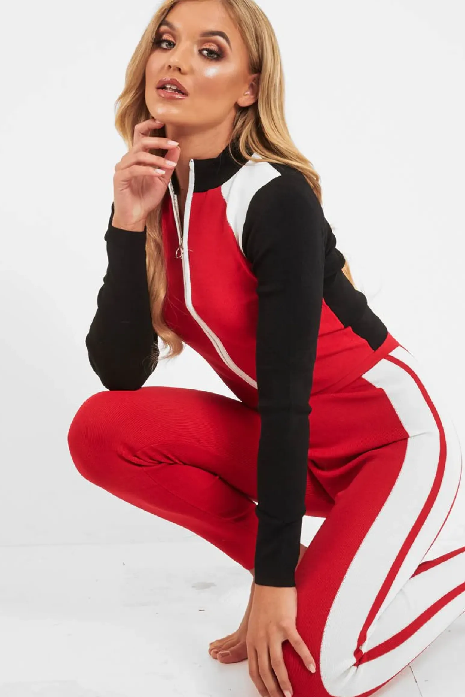 Rebellious Fashion Red White Black Striped Tracksuit - Greylynn