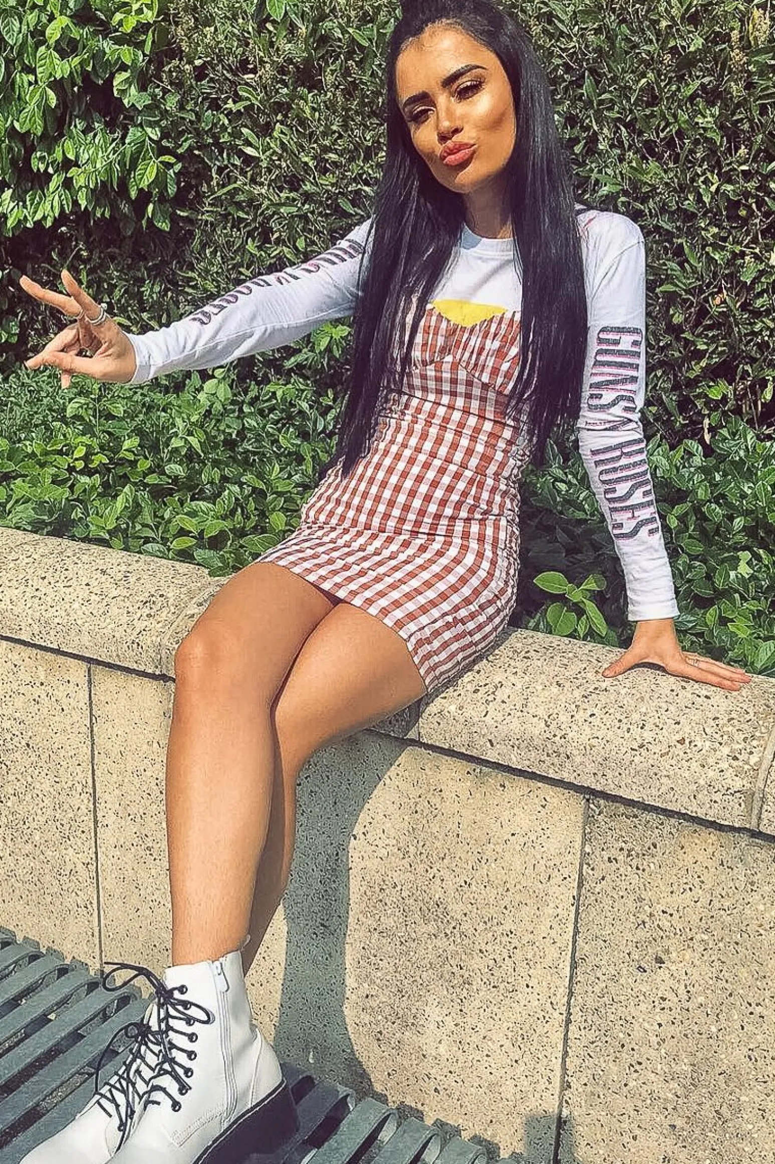 Rebellious Fashion Red White Check Sleeveless Shirred Cup Midi Dress - Suzi