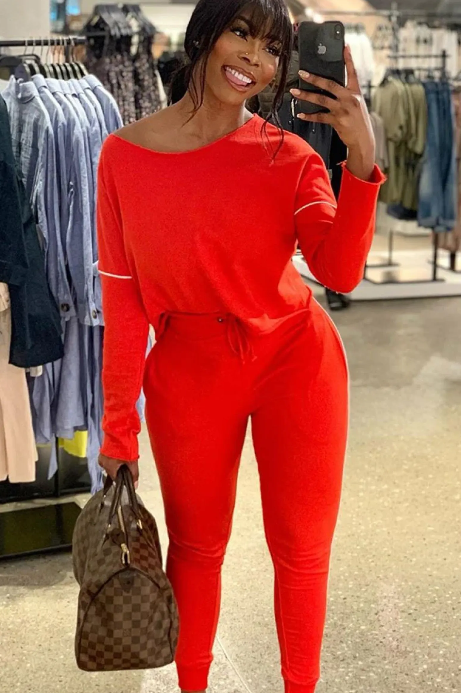 Rebellious Fashion Red White Detail Line Sweatshirt and Jogger Set - Shealee