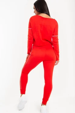 Rebellious Fashion Red White Detail Line Sweatshirt and Jogger Set - Shealee