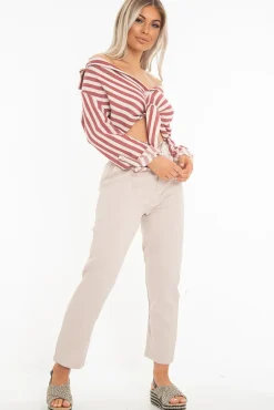Rebellious Fashion Red White Stripe Oversized Button Down Shirt - Sopha