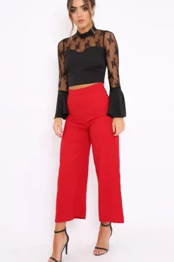 Rebellious Fashion Red Wide Leg Trousers - Angela