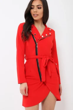 Rebellious Fashion Red Zip Front Blazer - Isla