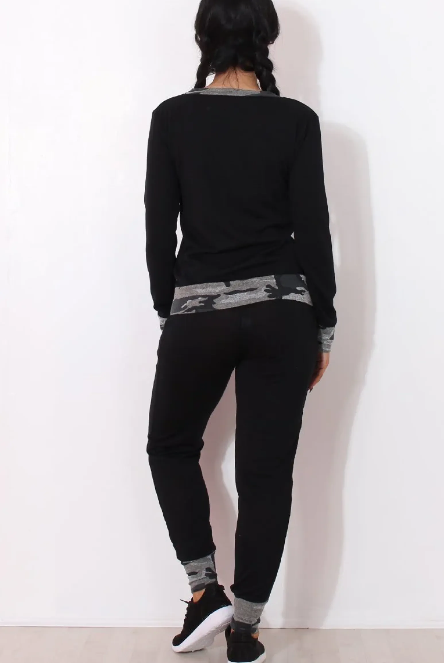 Rebellious Fashion Rihan Black Camouflage Loungewear Set