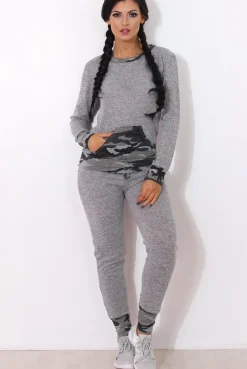Rebellious Fashion Rihan Light Grey Camouflage Loungewear Set