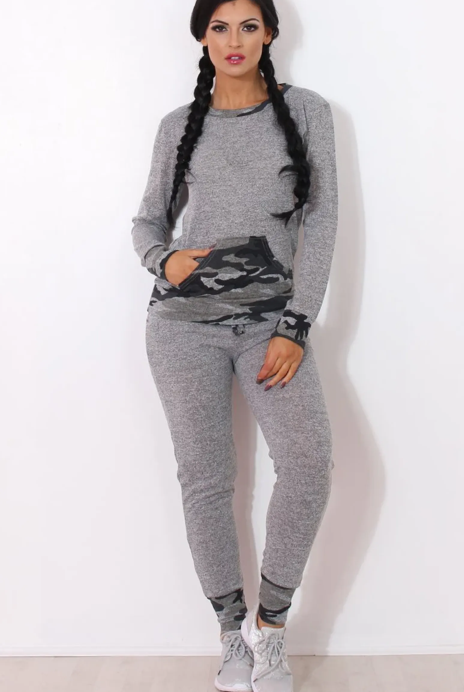 Rebellious Fashion Rihan Light Grey Camouflage Loungewear Set