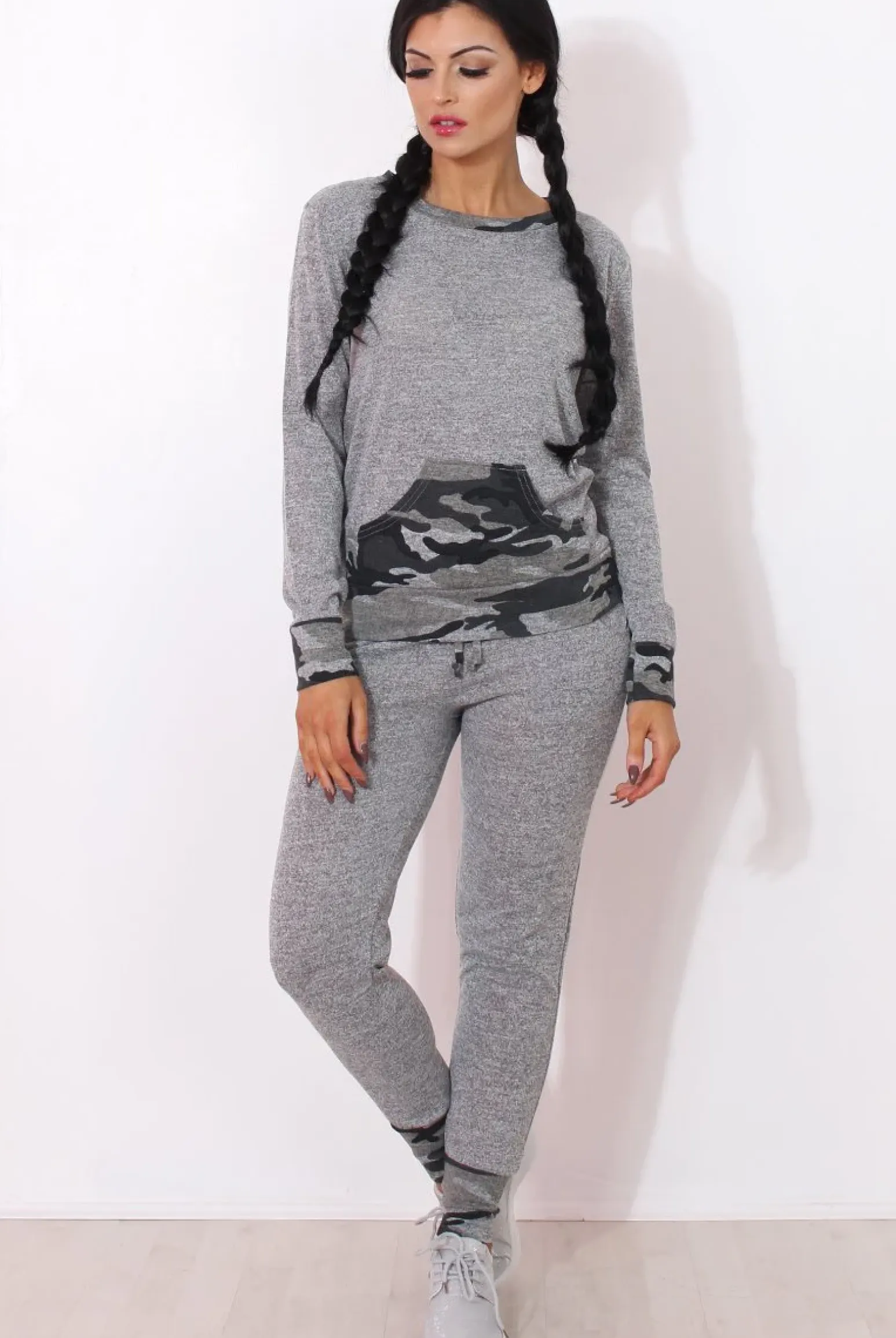 Rebellious Fashion Rihan Light Grey Camouflage Loungewear Set