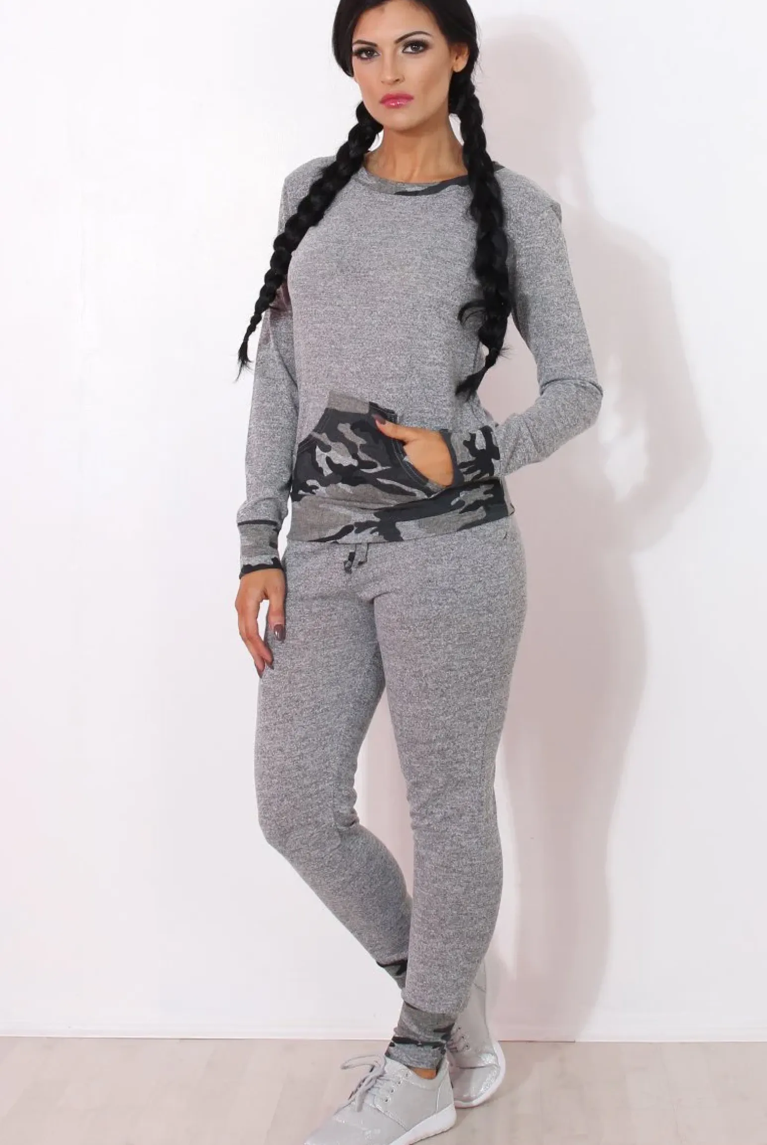 Rebellious Fashion Rihan Light Grey Camouflage Loungewear Set