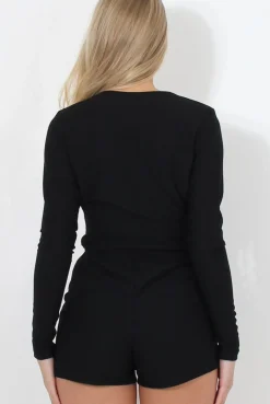 Rebellious Fashion Riley Black V Front Playsuit