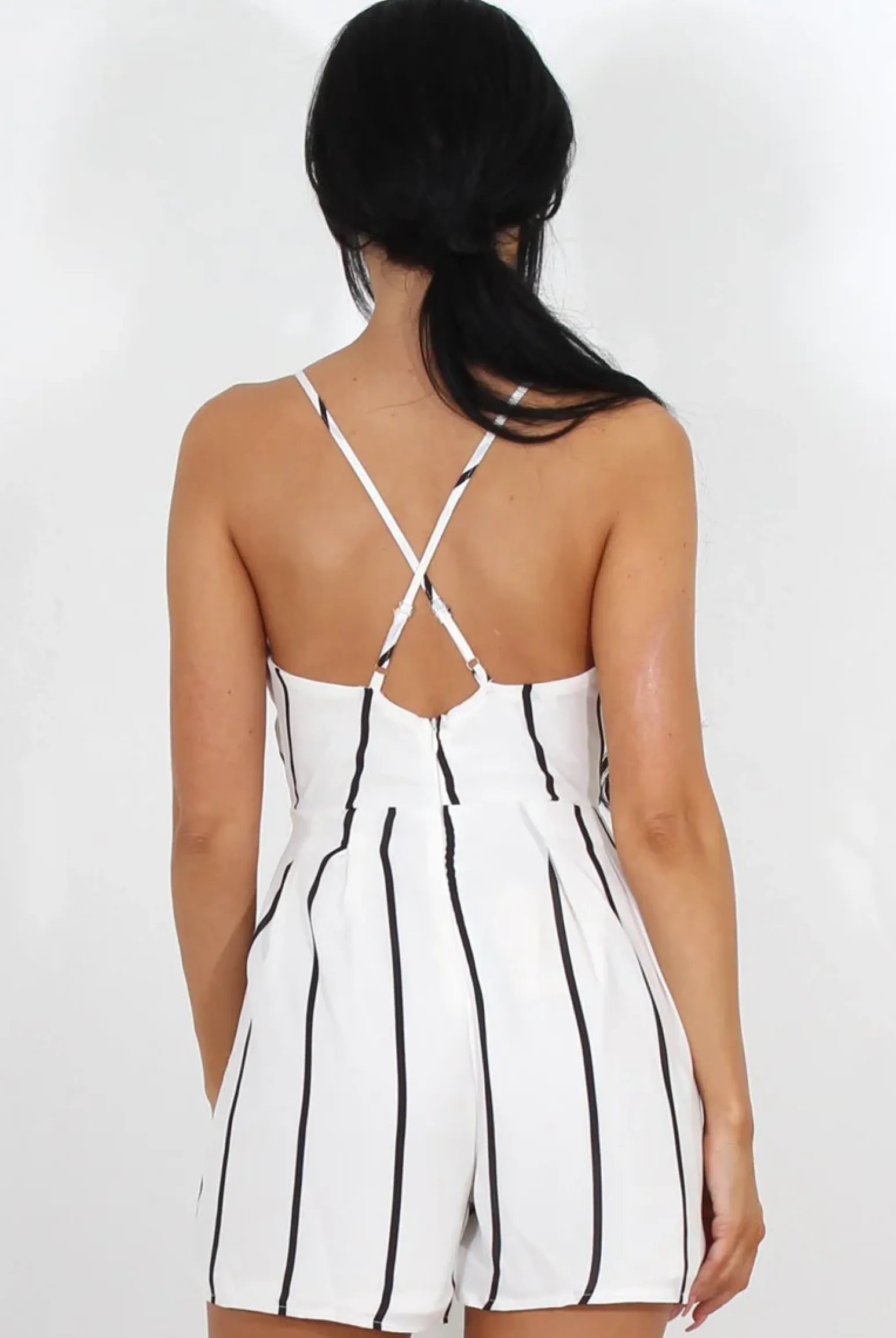 Rebellious Fashion Rona White Pinstripe Playsuit