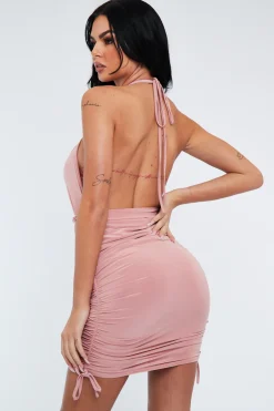 Rebellious Fashion Rose Halter Neck Slinky Mini Dress - Raylinn