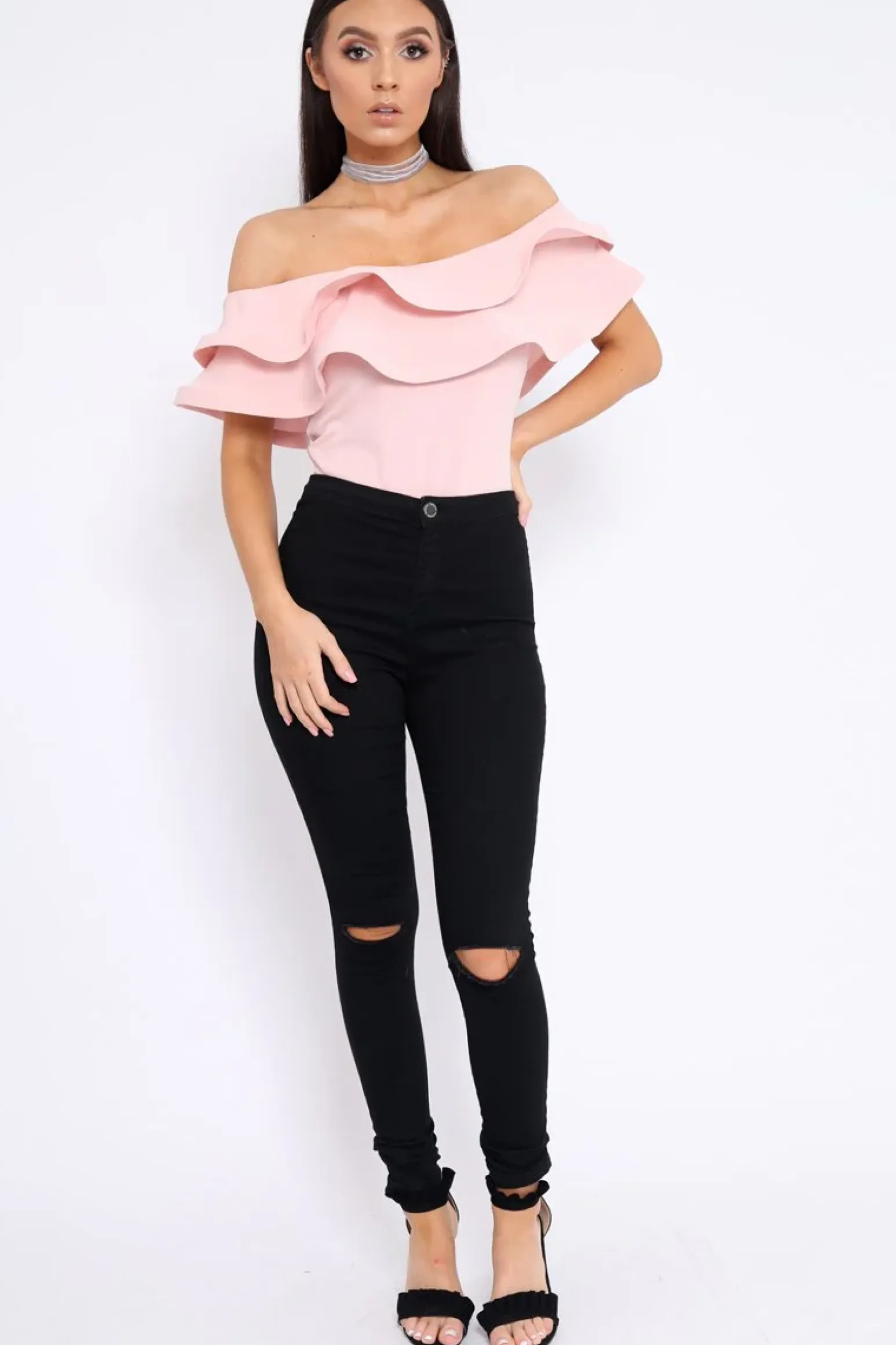 Rebellious Fashion Rose Bardot Extreme Frill Bodysuit - Diandra