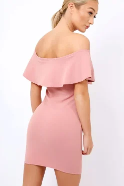 Rebellious Fashion Rose Bardot Frill Bodycon Applique Dress - Leticia