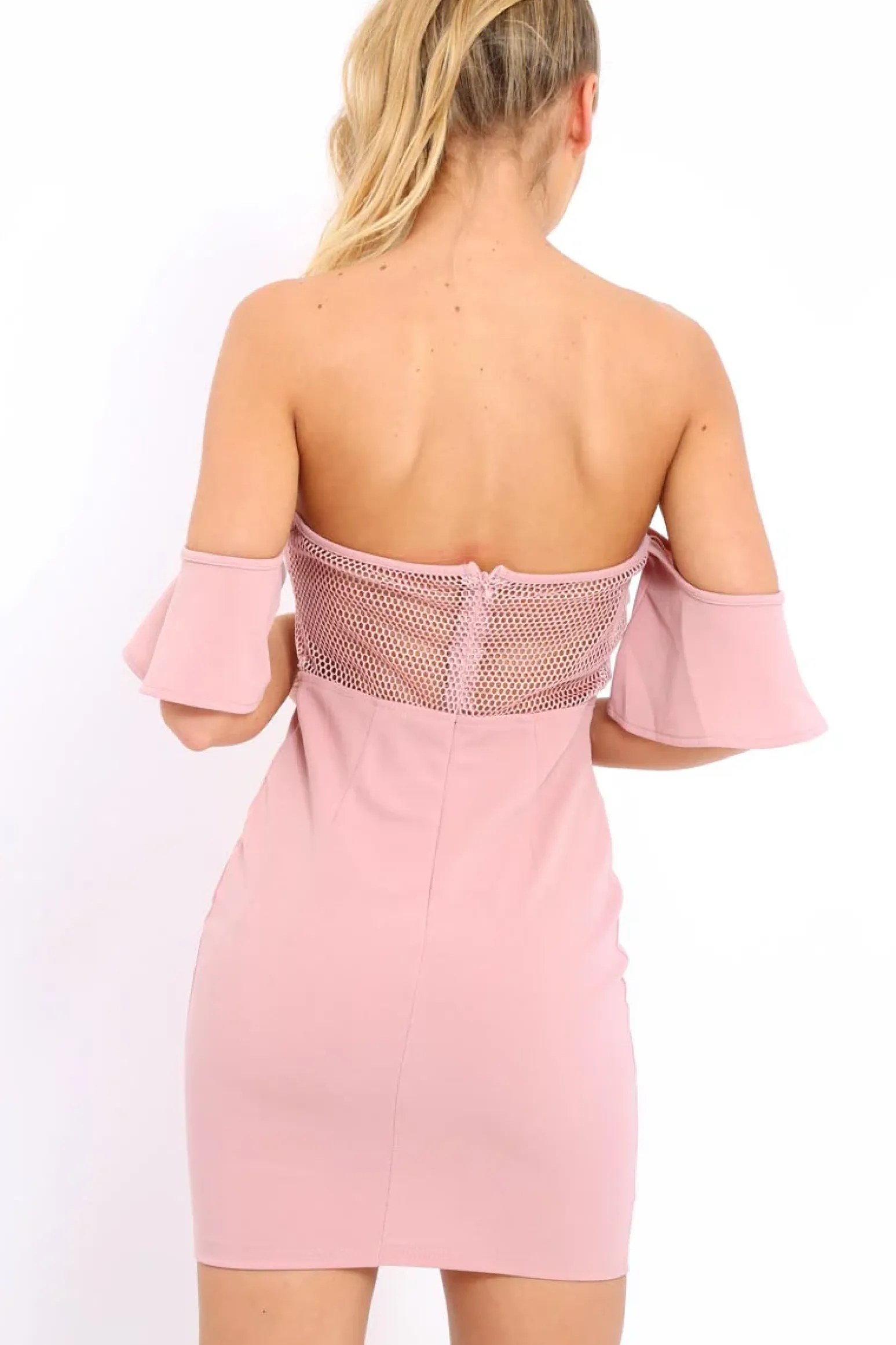 Rebellious Fashion Rose Bardot Frill Lace up Front Bodycon Dress - Ciceley
